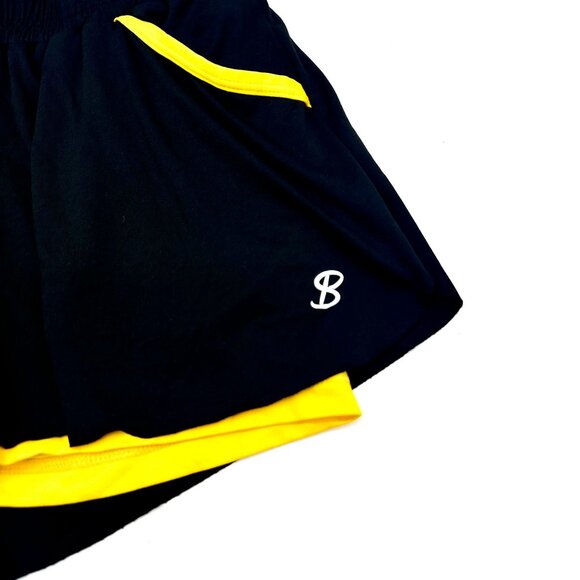 Sofibella Shorts Womens Pull On Gold Jewel Performance Athletic Black Yellow XS - Picture 4 of 11